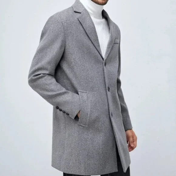 Work Style Gray Lapel Neck Men's Overcoat - Picture 4 of 5